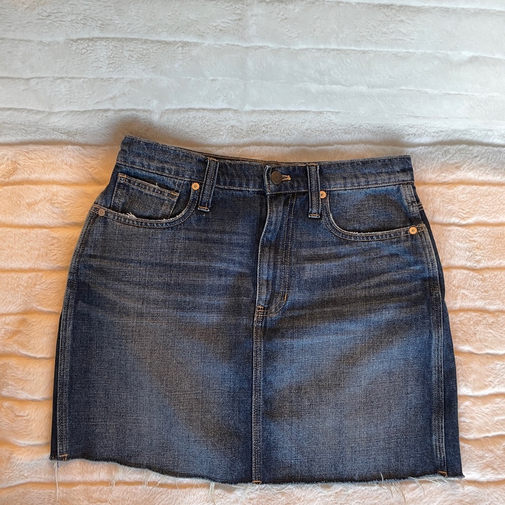 Madewell Dark Blue Raw-Hem Denim Mini Skirt, Size 27